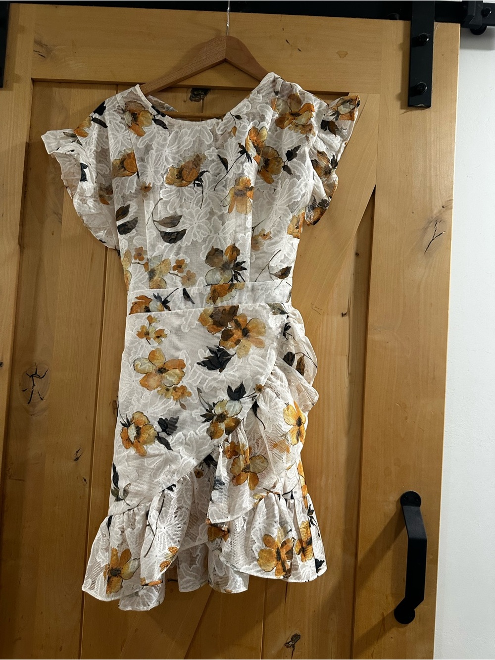 the clothing company White Floral Mini Dress with Mustard Accents